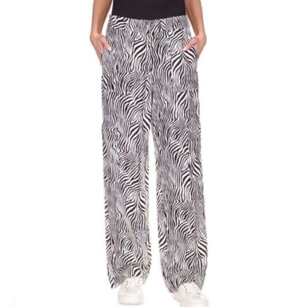 Michael Kors Women's Black & White Linen Cargo Pants Size XXL